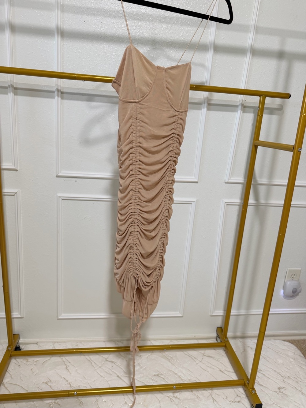 Nude/Tan Ruched Bodycon Mini Dress - Picture 5 of 5